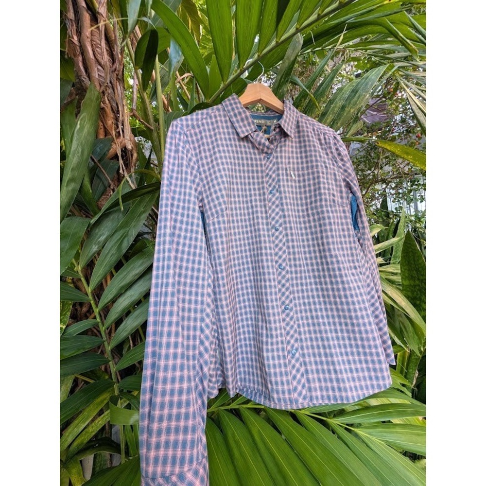SOLD Icebreaker Flannel Womens M Blue Merino Wool Plaid Button vented Outdoor